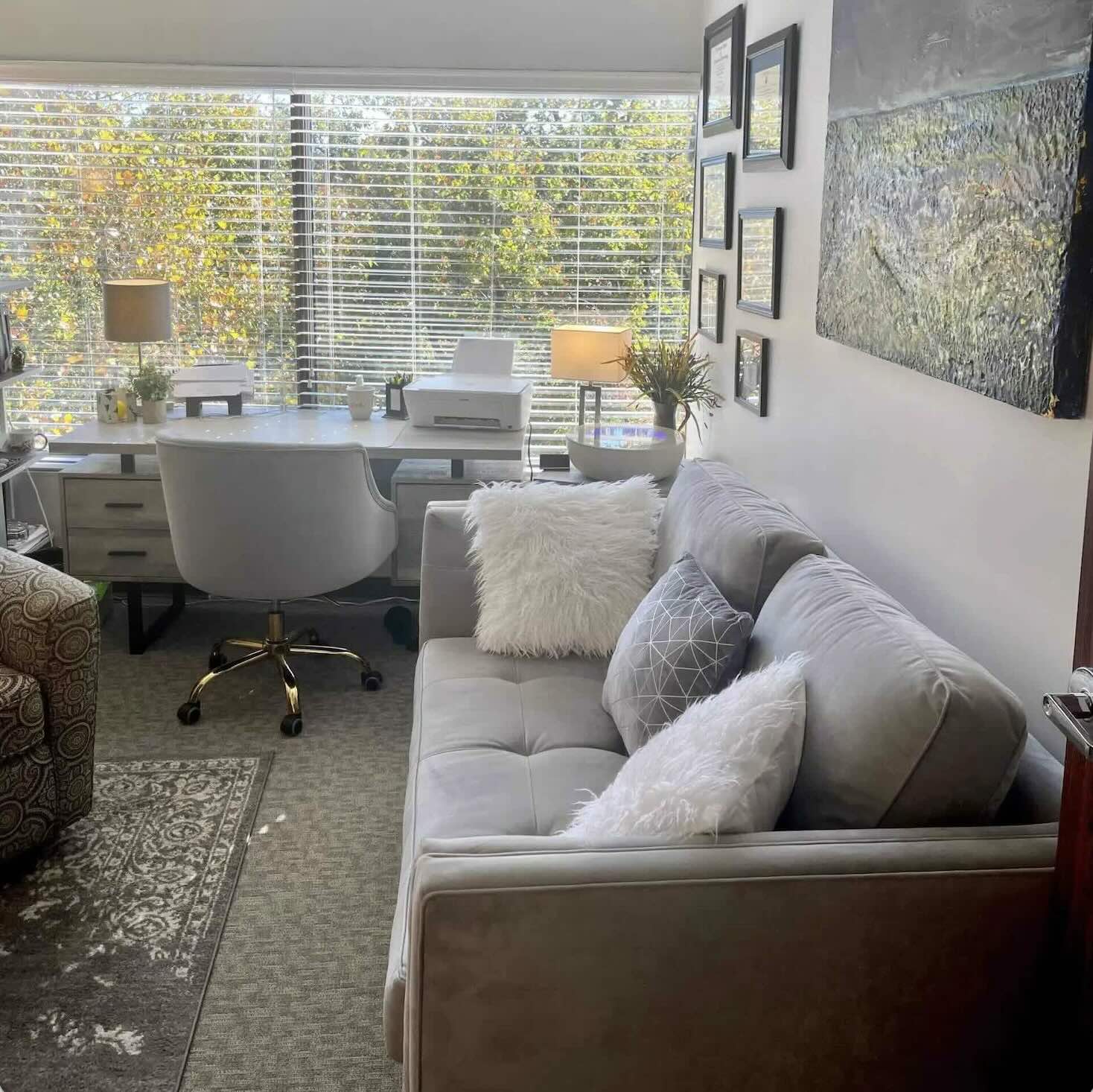 Michelle Morris's therapy office - a warm, welcoming space with comfortable seating